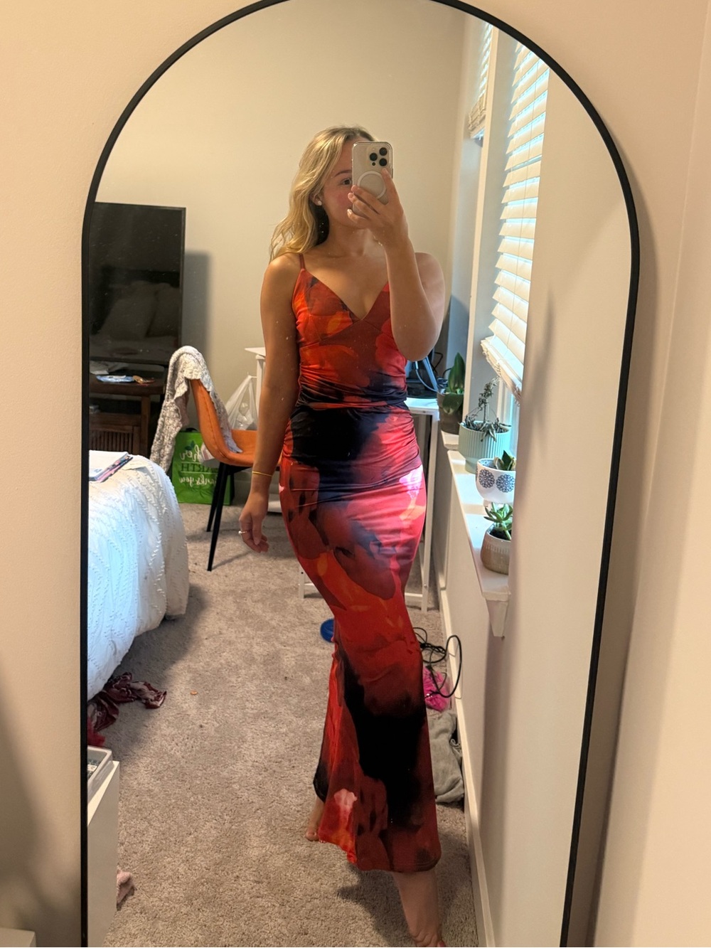 SHEIN Red & Black Floral V-Neck Maxi Dress